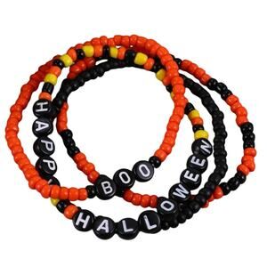 BOO Bracelets HAPPY HALLOWEEN Black White Orange Beads Tumbler Stanley Decor
